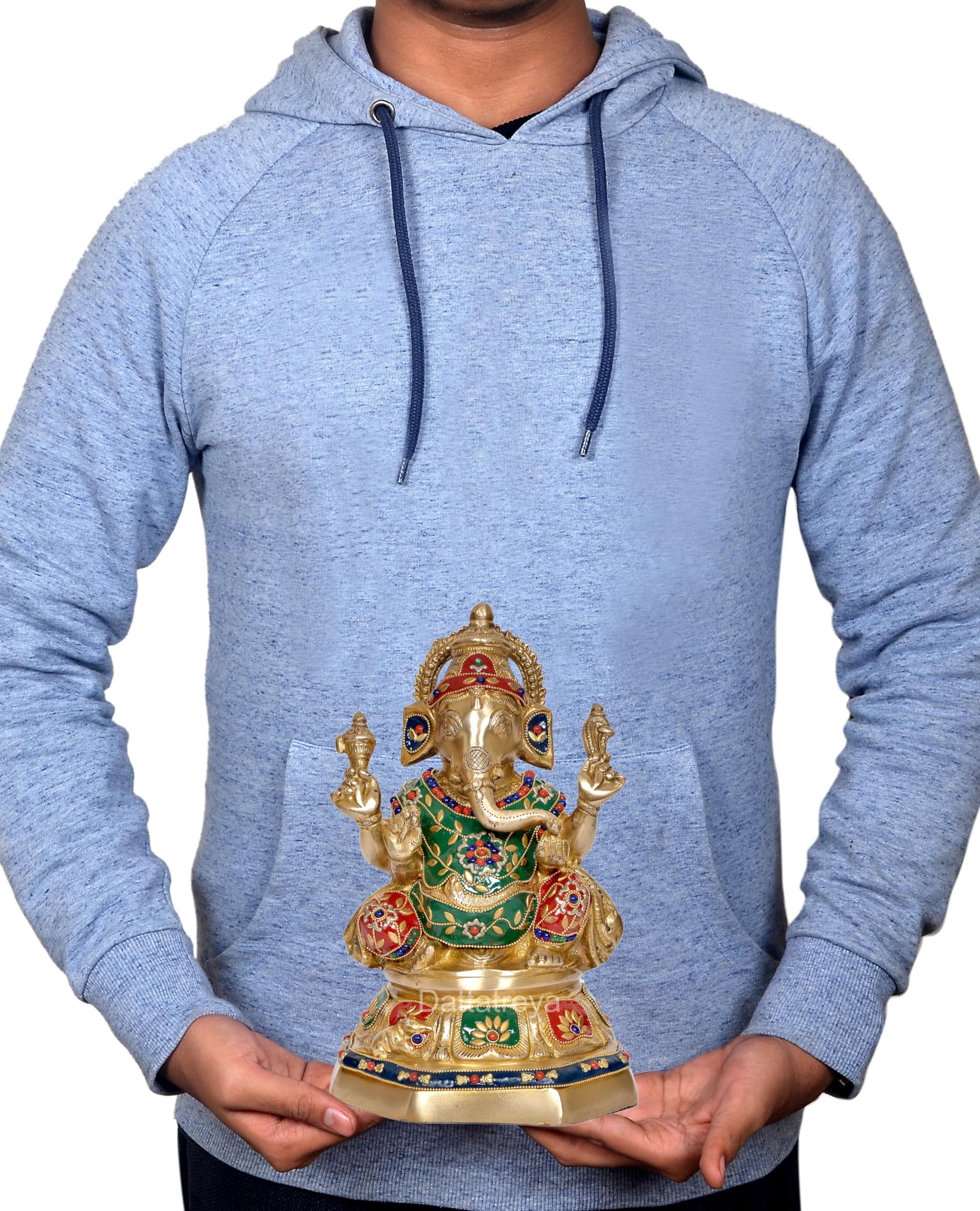 Dattatreya Brass Ganesh Statue Handcrafted Lord Ganesha Idol For Home Decor And Pooja Hindu God Ganapati Figurine (Height 11 Inc